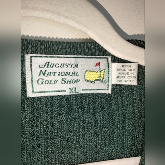 Augusta National Golf Shop (Size XL) Green 100% Spun Silk Masters V-Neck Sweater - Picture 2 of 10